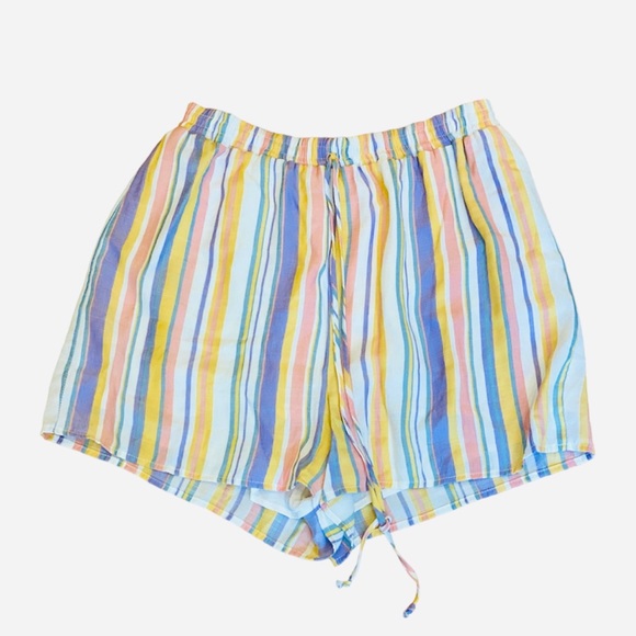 Francesca’s Miami Multicolored Striped Pull on Shorts Lined White Yellow L Pink - Picture 1 of 5